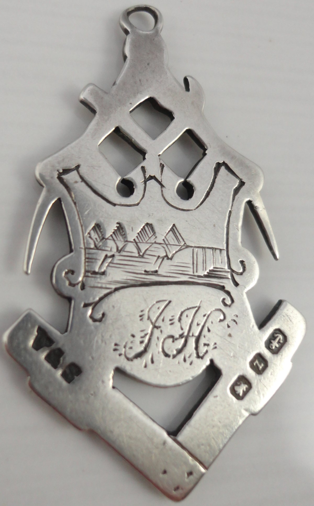 Antique Masonic silver watch chain fob medal for the 1899 Grand Lodge